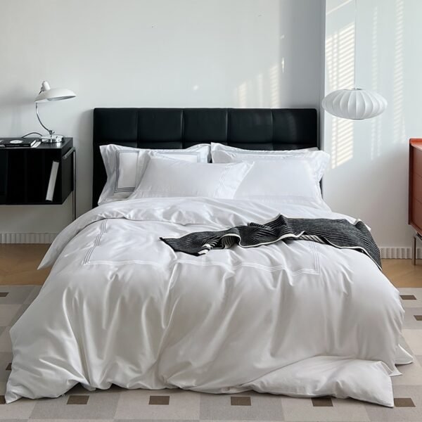 White Embroidered Duvet Cover (5) Cotton White Satin Embroidery Bedding sets