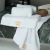 1 (3) White Platinum Satin Embroidered Bath Towel